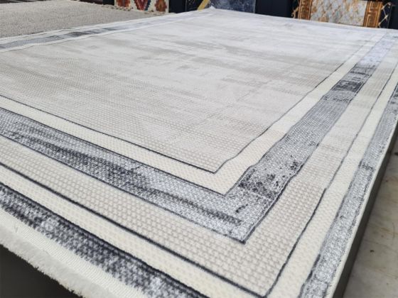 Star Oblong Rectangle 100% Microfiber Polyester Fringed Carpet 160x230 Cream Anthracite