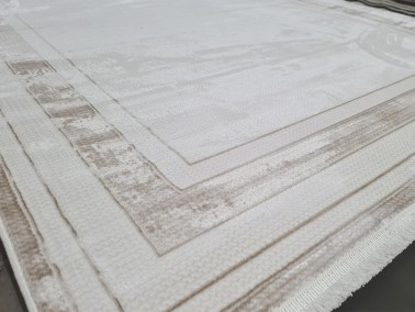 Star Oblong Rectangle 100% Microfiber Polyester Fringed Carpet 160x230 Cream Cappucino - Thumbnail