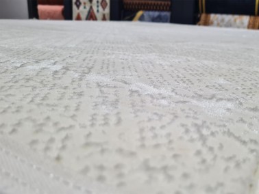 Star Point Rectangle 100% Microfiber Polyester Fringed Carpet 160x230 Cream - Thumbnail