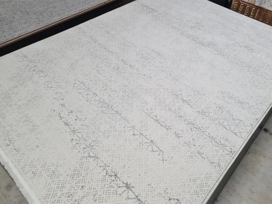 Star Point Rectangle 100% Microfiber Polyester Fringed Carpet 160x230 Cream Grey