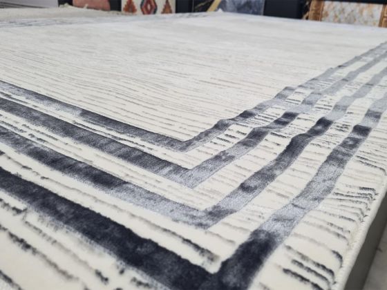 Star Versage Rectangle 100% Microfiber Polyester Fringed Carpet 160x230 Cream Anthracite
