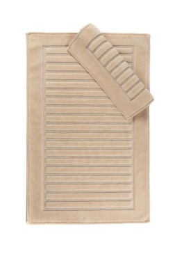 Çeyiz Diyarı - Strip Bath Mat Set 2 pcs, 60 x 100, 50 x 60, %100 Cotton Fabric Beige Çeyiz Diyarı - Strip Bath Mat Set 2 pcs, 60 x 100, 50 x 60, %100 Cotton Fabric Beige