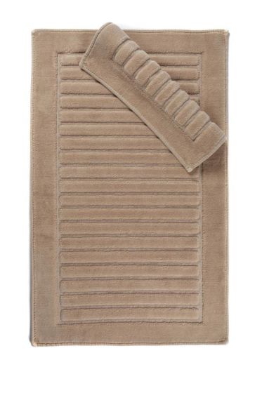 Strip Bath Mat Set 2 pcs, 60 x 100, 50 x 60, %100 Cotton Fabric Cappuccino