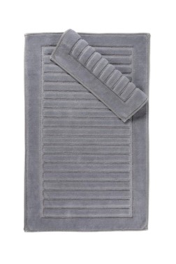 Çeyiz Diyarı - Strip Bath Mat Set 2 pcs, 60 x 100, 50 x 60, %100 Cotton Fabric Gray Çeyiz Diyarı - Strip Bath Mat Set 2 pcs, 60 x 100, 50 x 60, %100 Cotton Fabric Gray