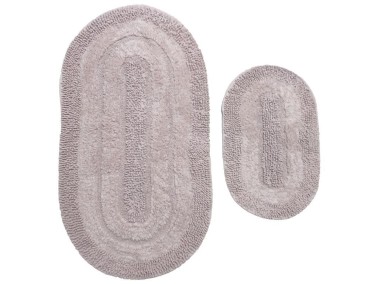 Strip Cotton Oval 2 Piece Bath Mat Set Powder - Thumbnail