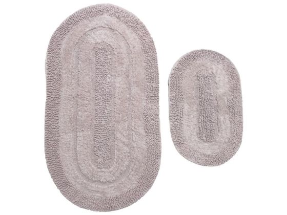 Strip Cotton Oval 2 Piece Bath Mat Set Powder