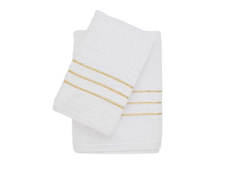 Stripe Cotton White Bath Towels Set 2 pcs