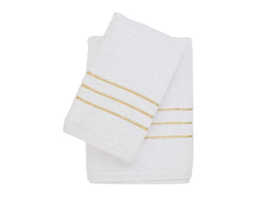 Stripe Cotton White Bath Towels Set 2 pcs