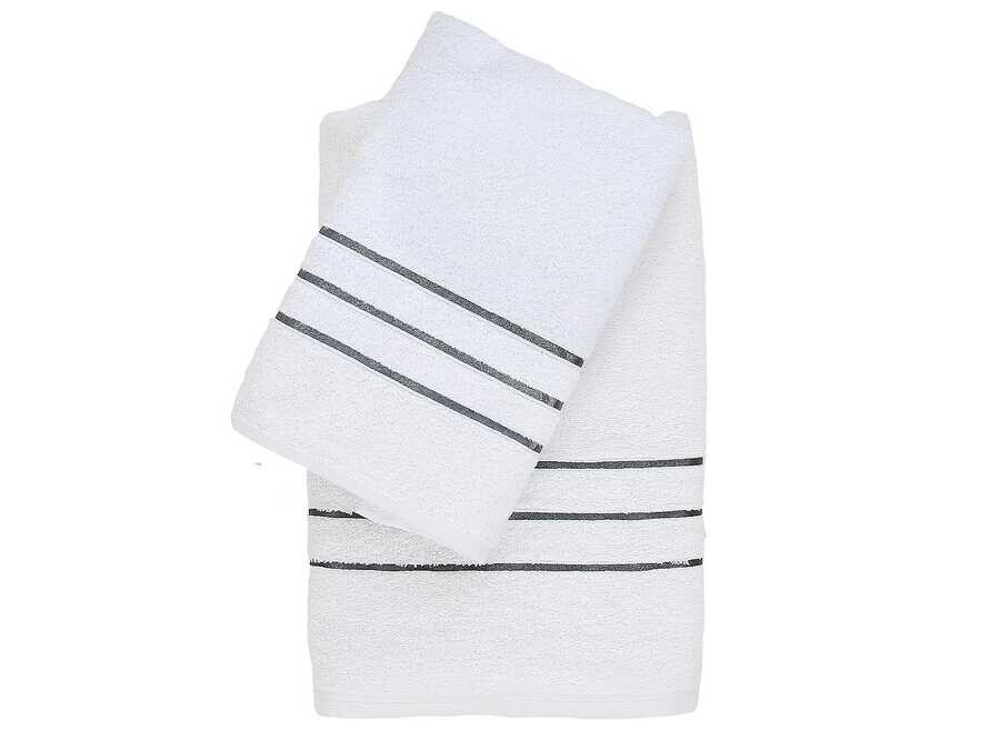 Stripe Cotton White Bath Towels Set 2 pcs - Thumbnail