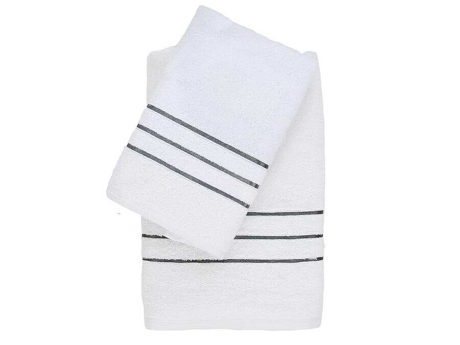 Stripe Cotton White Bath Towels Set 2 pcs