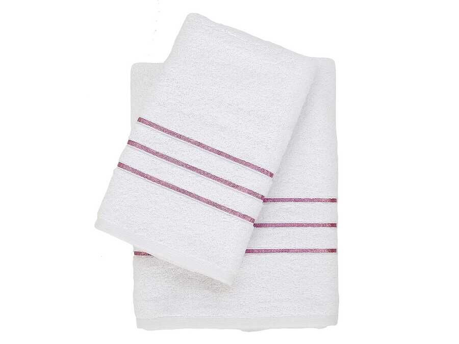 Stripe Cotton White Bath Towels Set 2 pcs