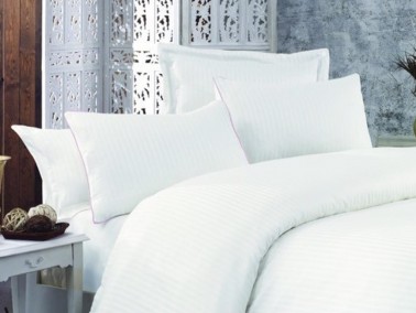 Çeyiz Diyarı - Striped Cotton Satin Duvet Cover Set White