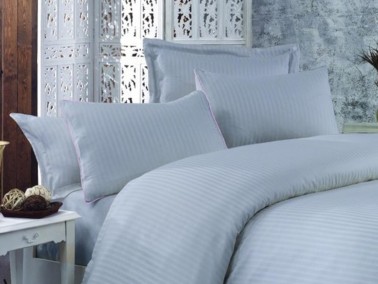 Çeyiz Diyarı - Striped Cotton Satin Duvet Cover Set Gray