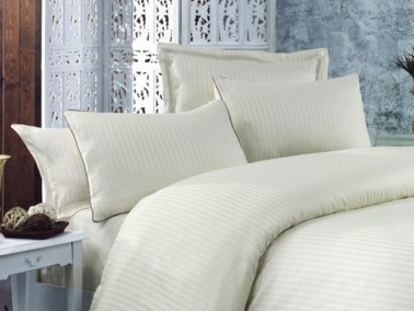 Cotton Box - Striped Cotton Satin Duvet Cover Set Cream