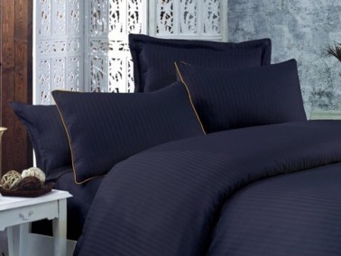 Çeyiz Diyarı - Striped Cotton Satin Duvet Cover Set Anthracite