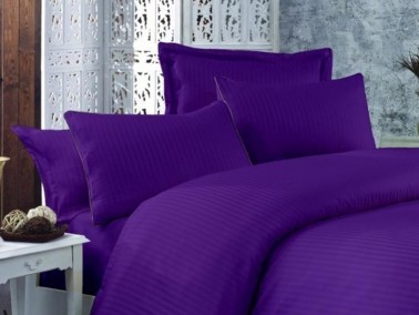 Çeyiz Diyarı - Striped Cotton Satin Duvet Cover Set Purple