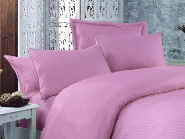Çeyiz Diyarı - Striped Cotton Satin Duvet Cover Set Powder