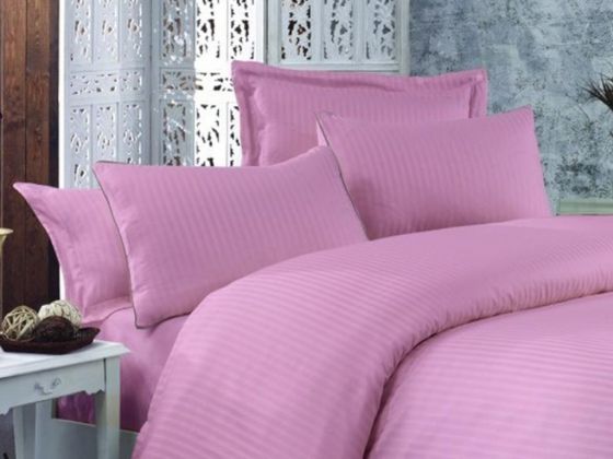 Striped Cotton Satin Duvet Cover Set Powder