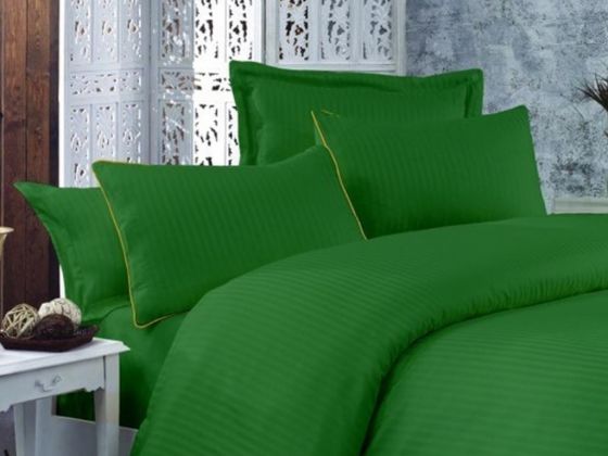 Striped Cotton Satin Duvet Cover Set Green