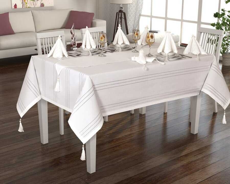 Dowry World - Style Table Cloth Set Cream 12 Person Dowry World - Style Table Cloth Set Cream 12 Person