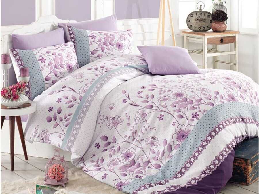 Sudenaz 100% Cotton Double Duvet Cover Set Lila