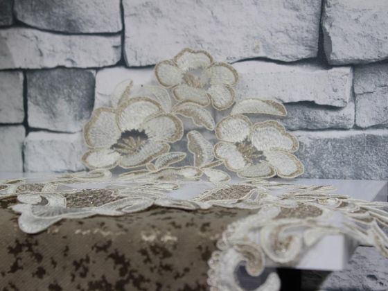 Sueda Embroidered Bedroom and Living Room Set Cappucino