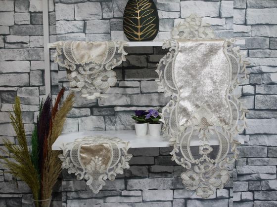 Sueda Embroidery Bedroom and Living Room Set Velvet Brown