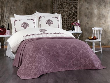 Suhan Chenille Bedspread Set 7 pcs, Bedspread 240x260, Duvet Cover 200x220, Sheet 240x260, Plum - Thumbnail