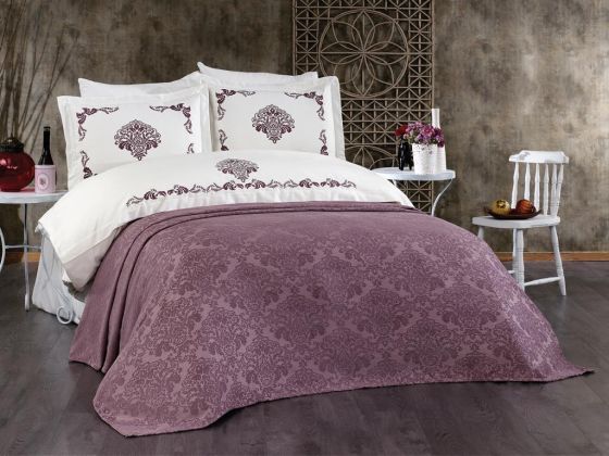 Suhan Chenille Bedspread Set 7 pcs, Bedspread 240x260, Duvet Cover 200x220, Sheet 240x260, Plum