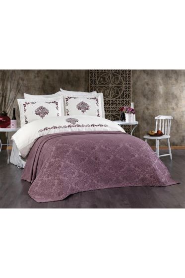 Suhan Chenille Bedspread Set 7 pcs, Bedspread 240x260, Duvet Cover 200x220, Sheet 240x260, Plum