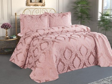 Çeyiz Diyarı - طقم غطاء سرير مزدوج من الجاكار والشانيل - وردي Şulem 
