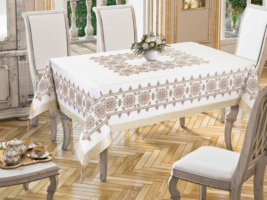 Sultan 160x300 Cmغطاء طاوله من قماش مطبوع ذهبي اللون