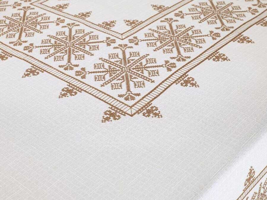 Sultan 160x300 Cmغطاء طاوله من قماش مطبوع ذهبي اللون - Thumbnail