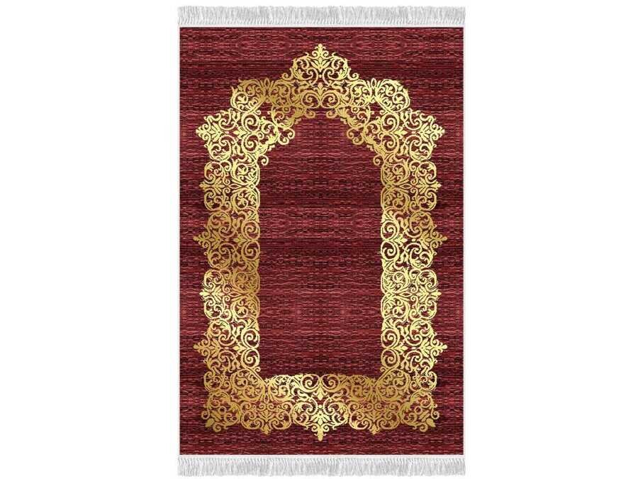 Sultani Velvet Prayer Rug Red - Thumbnail