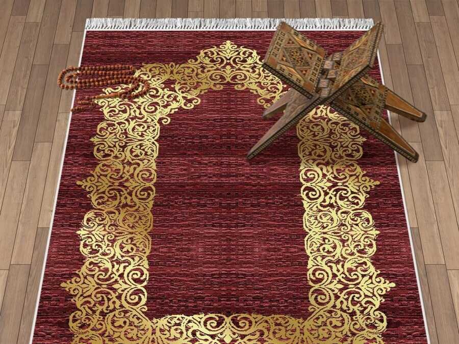 Sultani Velvet Prayer Rug Red - Thumbnail