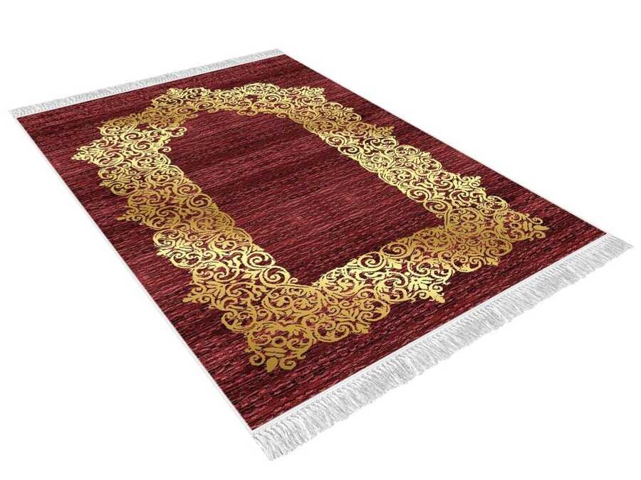 Sultani Velvet Prayer Rug Red - Thumbnail