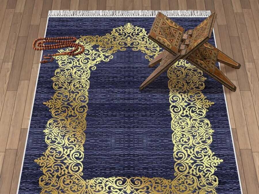 Sultani Velvet Prayer Rug Navy Blue