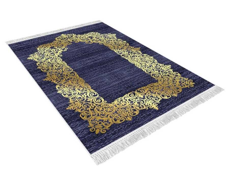 Sultani Velvet Prayer Rug Navy Blue