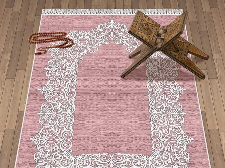 Sultani Velvet Prayer Rug Pink - Thumbnail