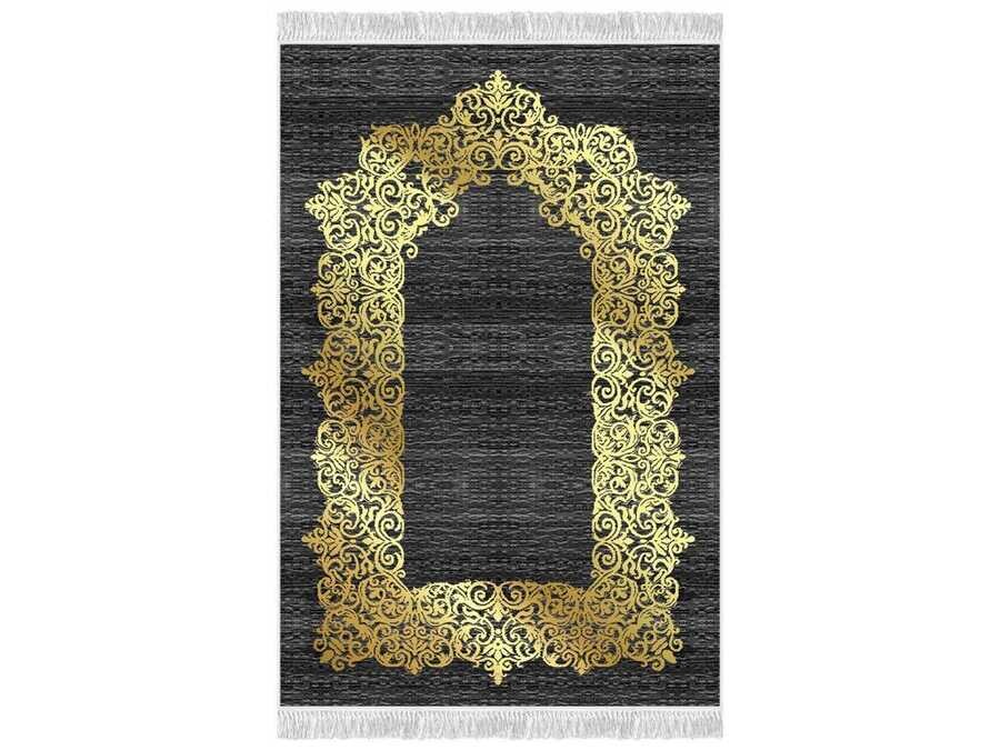 Sultani Velvet Prayer Rug Black - Thumbnail