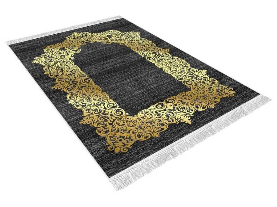 Sultani Velvet Prayer Rug Black - Thumbnail