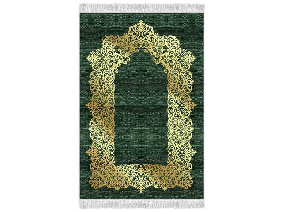 Sultani Velvet Prayer Rug Green - Thumbnail