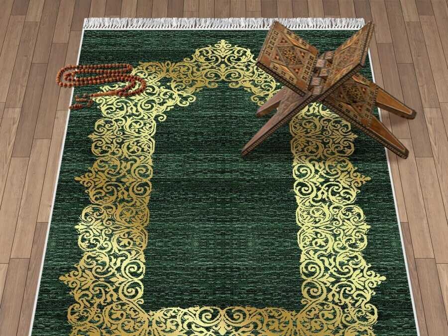 Sultani Velvet Prayer Rug Green - Thumbnail