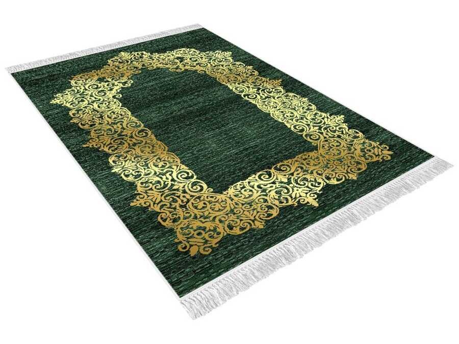 Sultani Velvet Prayer Rug Green - Thumbnail