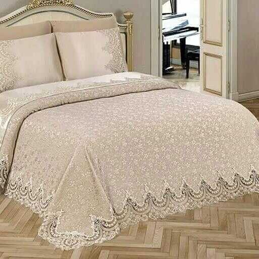 Dowry World - Sultans طقم غطاء صيفي مطرز -لون كابتشينو