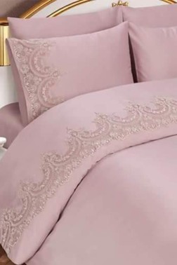 Sultans Cotton Duvet Cover Set, Duvet Cover 165x220, Sheet 170x240 with Pillowcase, Queen Size, Single Size Pink - Thumbnail