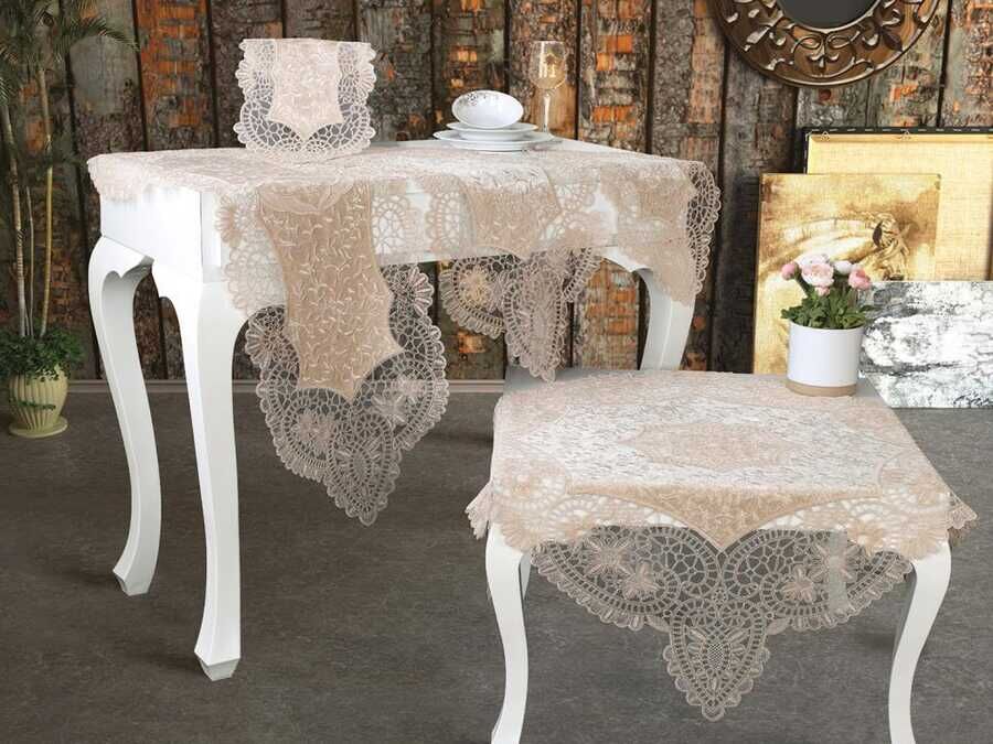 Suman Kordone Luxury Velvet Embroidered 5-Piece Living Room Set Cappucino