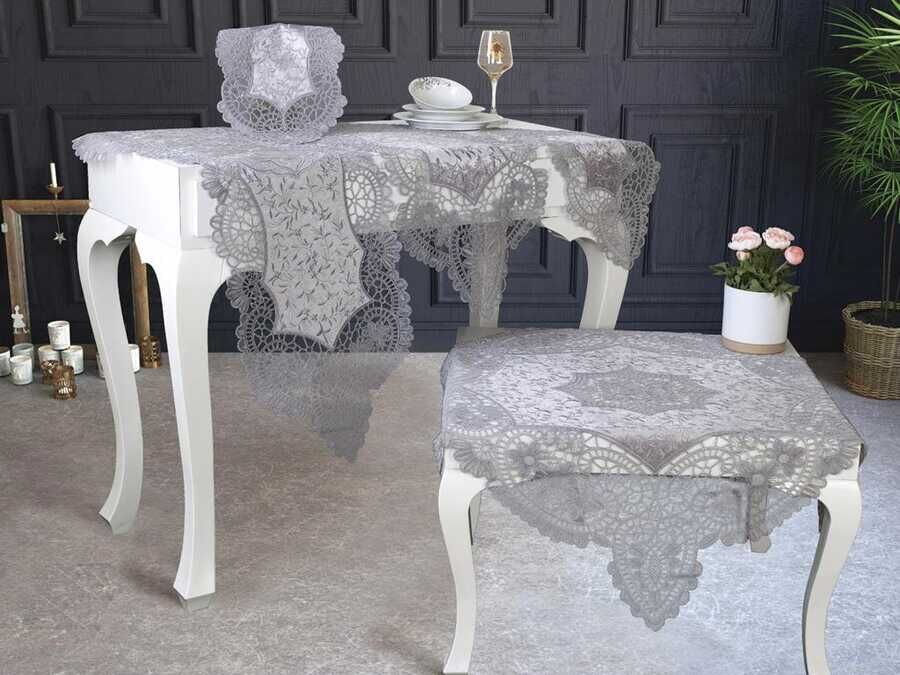 Suman Kordone Luxury Velvet Embroidered 5-Piece Living Room Set Silver