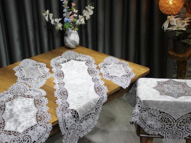 Suman Kordone Luxury Velvet Embroidered 5 Piece Living Room Set Black Anthracite - Thumbnail