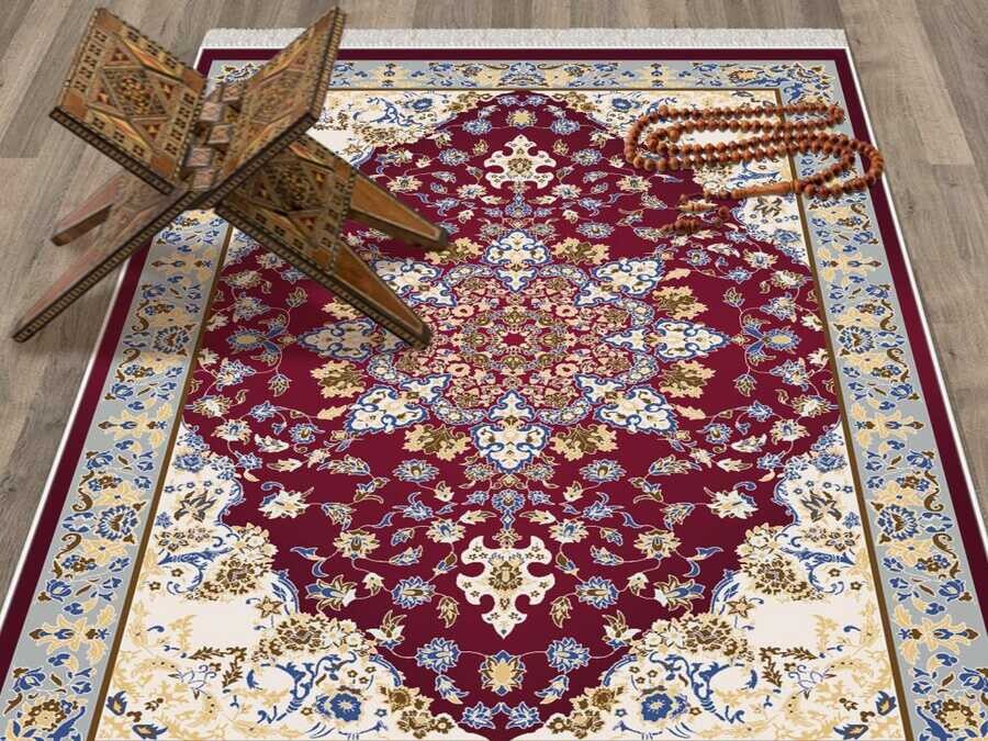 Hyacinth Velvet Prayer Rug Burgundy - Thumbnail